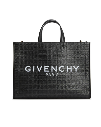 Shop Givenchy G-tote Medium Shopping Bag In 4g Logo Coated Canvas In Black