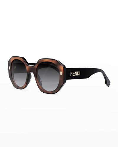 Shop Fendi Two-tone Round Acetate Sunglasses In Blonde Havana