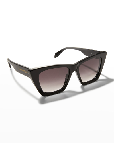 Shop Alexander Mcqueen Dramatic Acetate Cat-eye Sunglasses In Shiny Black