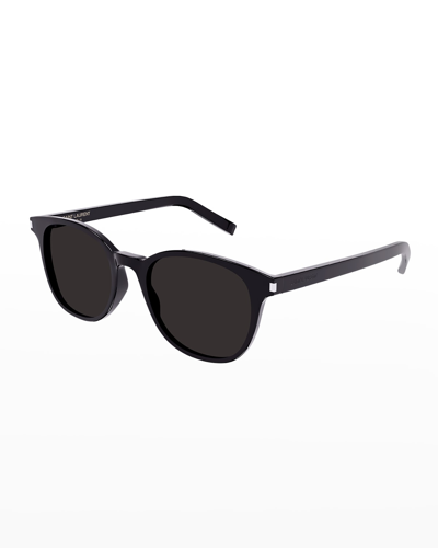 Shop Saint Laurent Zoe Round Acetate Sunglasses In Black