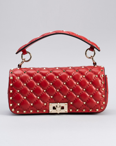 Shop Valentino Rockstud Quilted Calfskin Convertible Shoulder Bag In Rosso