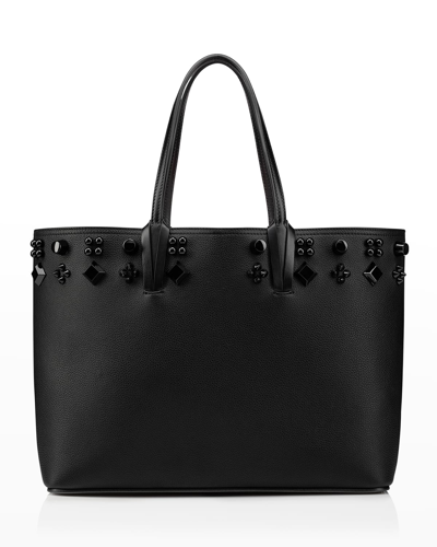 Shop Christian Louboutin Cabata Empire Spike Studded Leather Tote Bag In Black/black