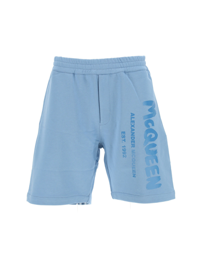 Shop Alexander Mcqueen Shorts In Sky Blue/sky Blue