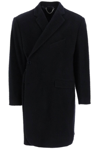Shop Martine Rose Pilled Wool-blend Wrap Coat In Navy