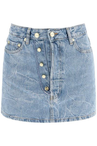 Shop Ganni Crinkle Denim Mini Skirt