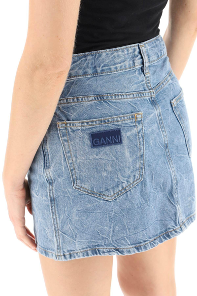 Shop Ganni Crinkle Denim Mini Skirt
