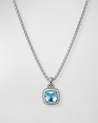 Shop David Yurman Albion Pendant With Diamonds In Silver, 15.3mm In Blue Topaz