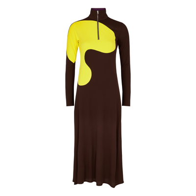 Shop Tory Burch Half-zip Colour-blocked Midi Dress In Brown