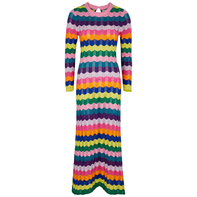 Shop Olivia Rubin Mirabel Striped Pointelle-knit Maxi Dress In Multicoloured