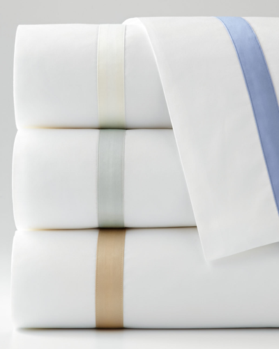 Shop Matouk Full/queen 600 Thread Count Lowell Flat Sheet In White/azure (blue