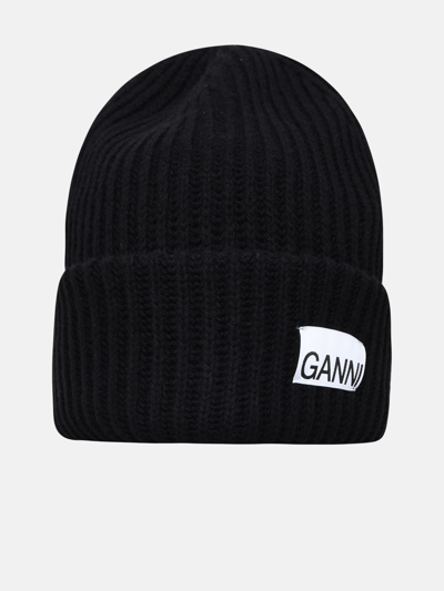 Shop Ganni Black Wool Beanie
