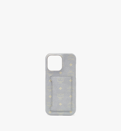 Shop Mcm Iphone 14 Pro Max Case W/ Card Slot In Visetos In Misty Gray Visetos