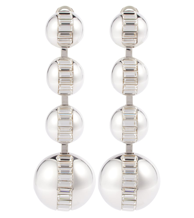 Shop Saint Laurent Oversized Embellished Clip-on Earrings In Palladium/crystal
