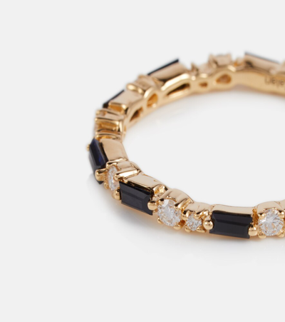 Shop Suzanne Kalan 18kt Gold Ring With Diamonds And Sapphires In Black Sapphire/yg