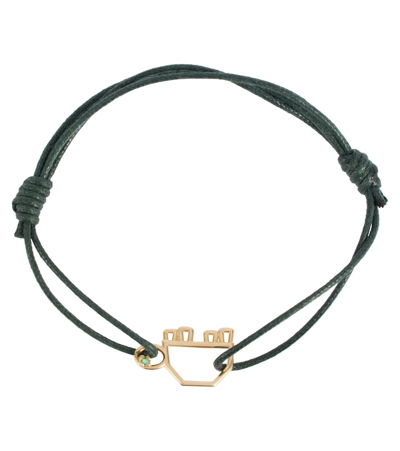 Shop Aliita Turtle 9kt Gold Cord Bracelet With Emerald In 9kt Yellow Gold/bottle Green