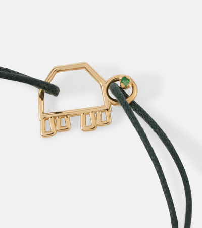 Shop Aliita Turtle 9kt Gold Cord Bracelet With Emerald In 9kt Yellow Gold/bottle Green