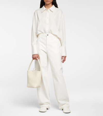 The Row Park Small Leather Tote Bag In Ivory Pld