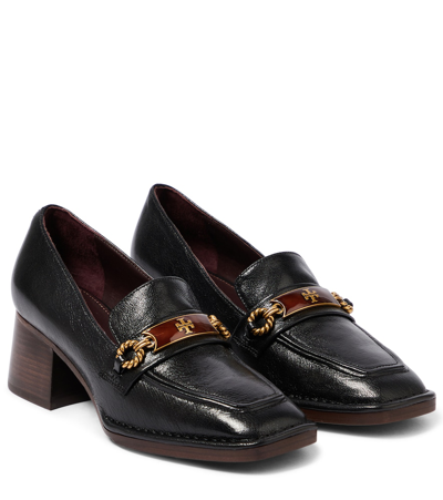 Shop Tory Burch Perrine Embellished Leather Loafer Pumps In Perfect Black