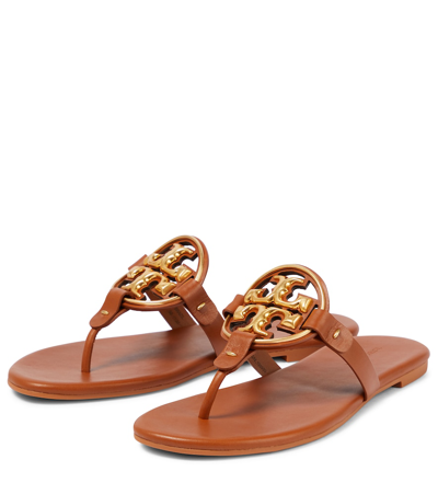 Shop Tory Burch Metal Miller Soft Leather Sandals In Bourbon Miele