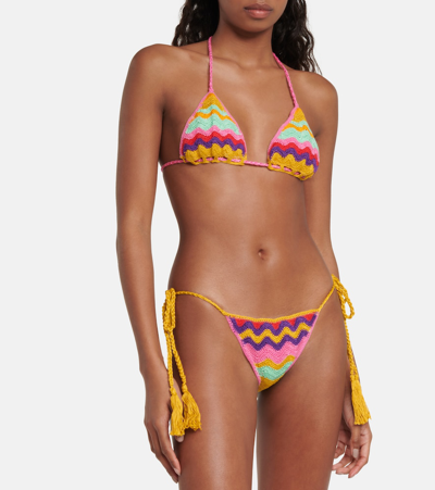 Anna Kosturova Crochet Cotton Bikini Bottoms In Multi Chevron