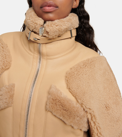 Shop Dion Lee Shearling-trimmed Leather Jacket In Sand