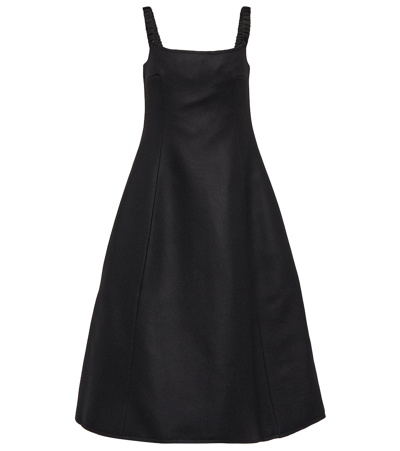 Shop Khaite Uma Melton Wool-blend Midi Dress In Black