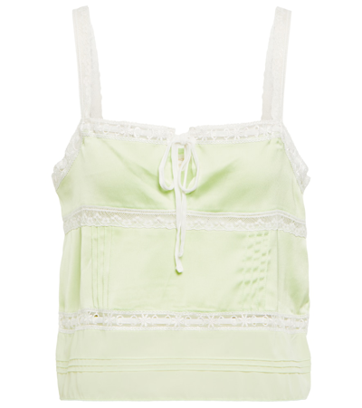 Shop Loveshackfancy Sunny Charmeuse Lace-trimmed Camisole In Lime