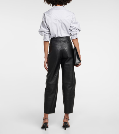 Shop Frame High-rise Wide-leg Leather Pants In Noir