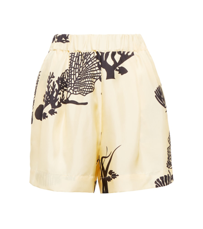 Shop Asceno Zurich Printed Silk Twill Shorts In Reef Print Cream / Black