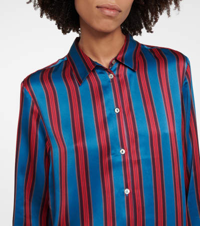 Shop Asceno London Striped Silk Shirt In Cherry / Dusk Stripe
