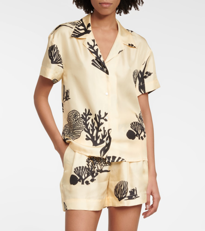 Shop Asceno Zurich Printed Silk Twill Shorts In Reef Print Cream / Black