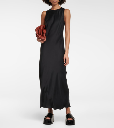 Asceno Valencia High-neck Silk-satin Maxi Dress In Black