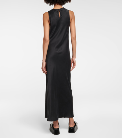 Asceno Valencia High-neck Silk-satin Maxi Dress In Black