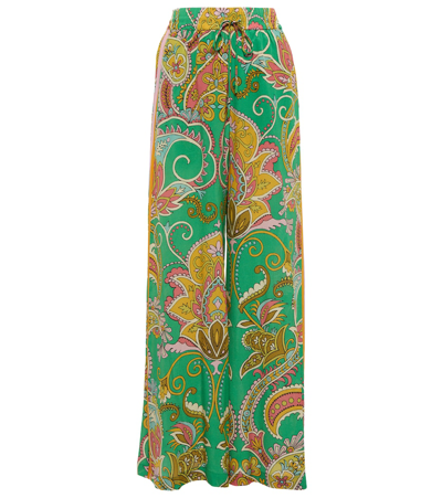 Shop Alemais Marion Printed Silk Pants In Green