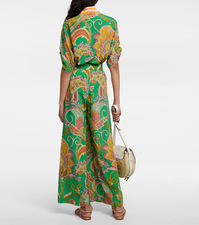 Shop Alemais Marion Printed Silk Pants In Green