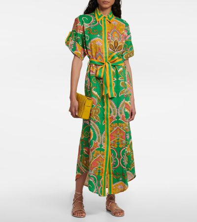 Shop Alemais Marion Linen Shirt Dress In Emerald