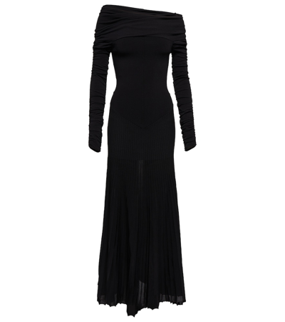 Shop Khaite Rebecca Off-shoulder Jersey Maxi Dress In Black