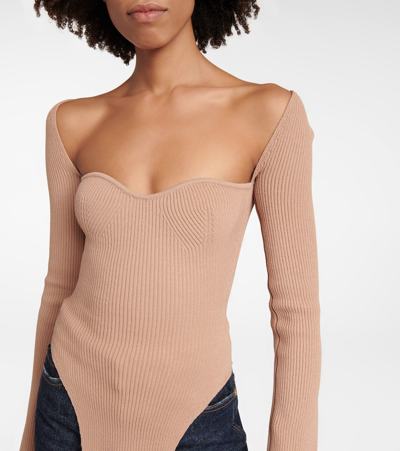Shop Khaite Maddy Ribbed-knit Top In Almond
