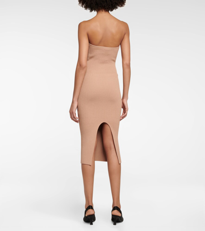Khaite Rumer Strapless Ribbed-knit Midi Dress In Almond