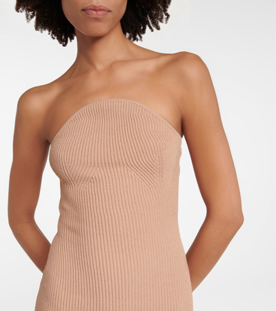 Khaite Rumer Strapless Ribbed-knit Midi Dress In Almond