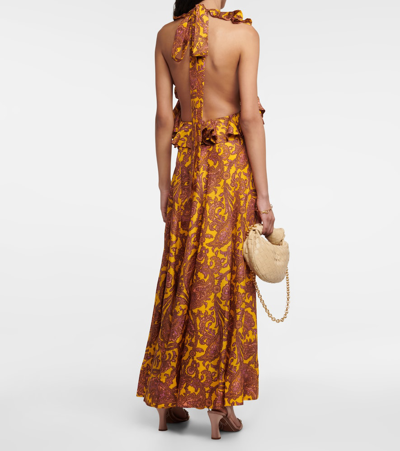 Shop Zimmermann Tiggy Printed Silk Maxi Dress In Yellow/peach Paisley