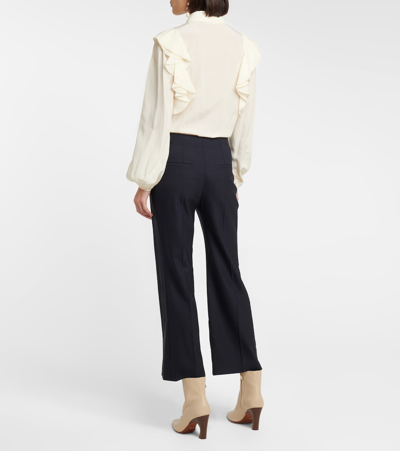 Shop Chloé High-rise Cropped Flared Wool Pants In Blue