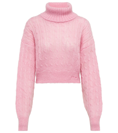 Shop Ganni Cable-knit Turtleneck Mohair-blend Sweater In Lilac Sachet