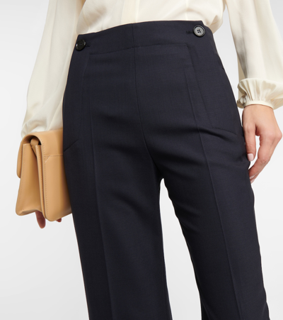 Shop Chloé High-rise Cropped Flared Wool Pants In Blue