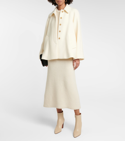 Shop Chloé Caped Wool-blend Coat In White