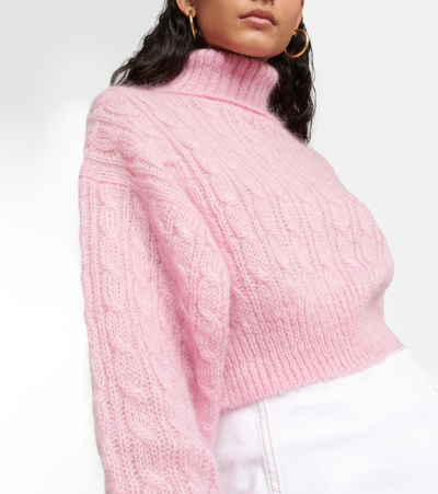 Shop Ganni Cable-knit Turtleneck Mohair-blend Sweater In Lilac Sachet