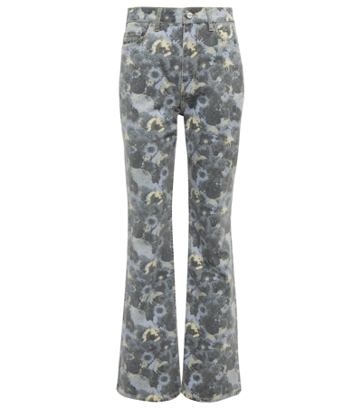 Ganni Floral-print High-rise Bootcut Jeans In Brunnera Blue