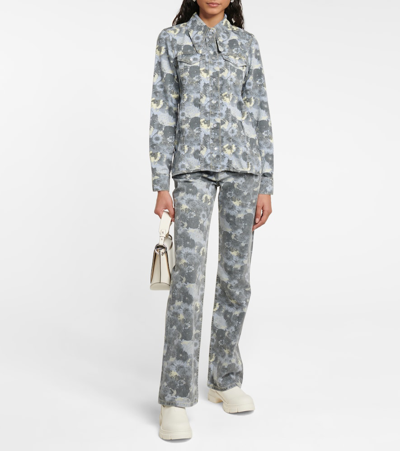 Ganni Floral-print High-rise Bootcut Jeans In Brunnera Blue