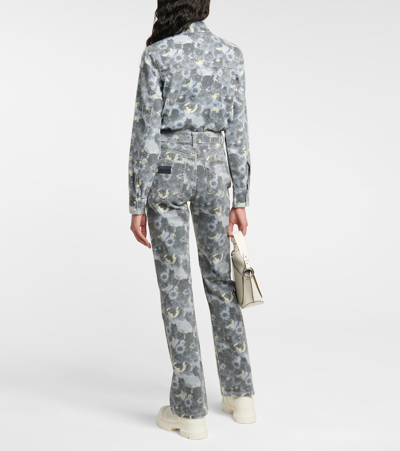 Ganni Floral-print High-rise Bootcut Jeans In Brunnera Blue