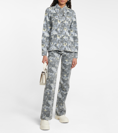 Shop Ganni Printed Denim Shirt In Brunnera Blue